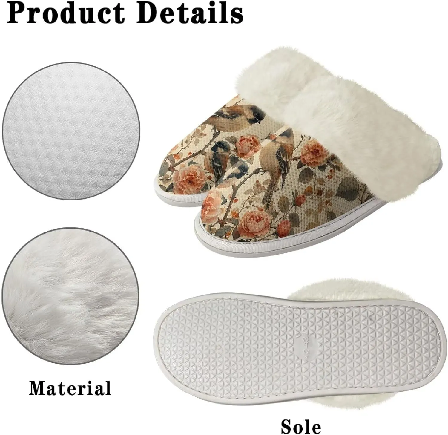 Howilath Small Bird Cotton House Shoes for Women Fluffy Slippers Warm Bedroom Shoes with Anti-Skid Sole