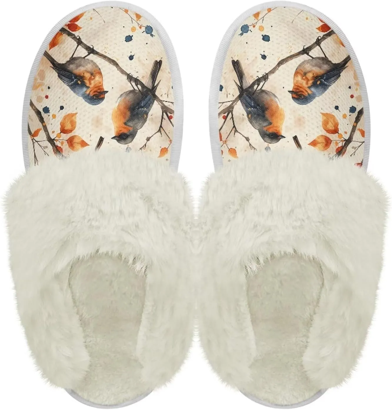 Howilath Small Bird Cotton House Shoes for Women Fluffy Slippers Warm Bedroom Shoes with Anti-Skid Sole