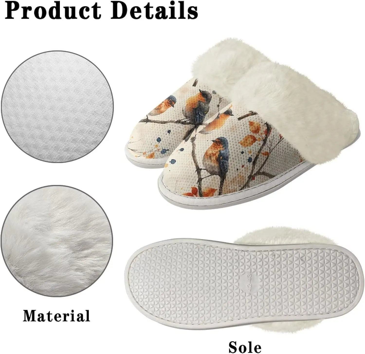 Howilath Small Bird Cotton House Shoes for Women Fluffy Slippers Warm Bedroom Shoes with Anti-Skid Sole