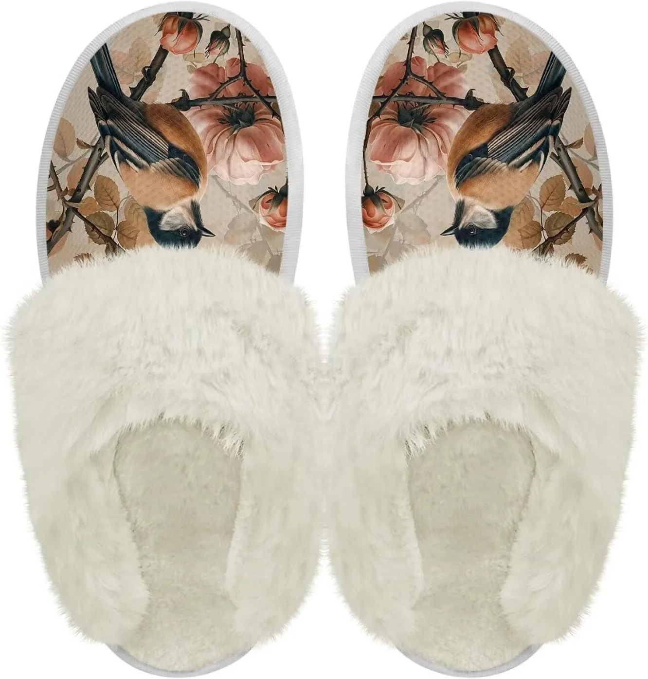 Howilath Small Bird Cotton House Shoes for Women Fluffy Slippers Warm Bedroom Shoes with Anti-Skid Sole