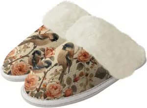 Howilath Small Bird Cotton House Shoes for Women Fluffy Slippers Warm Bedroom Shoes with Anti-Skid Sole