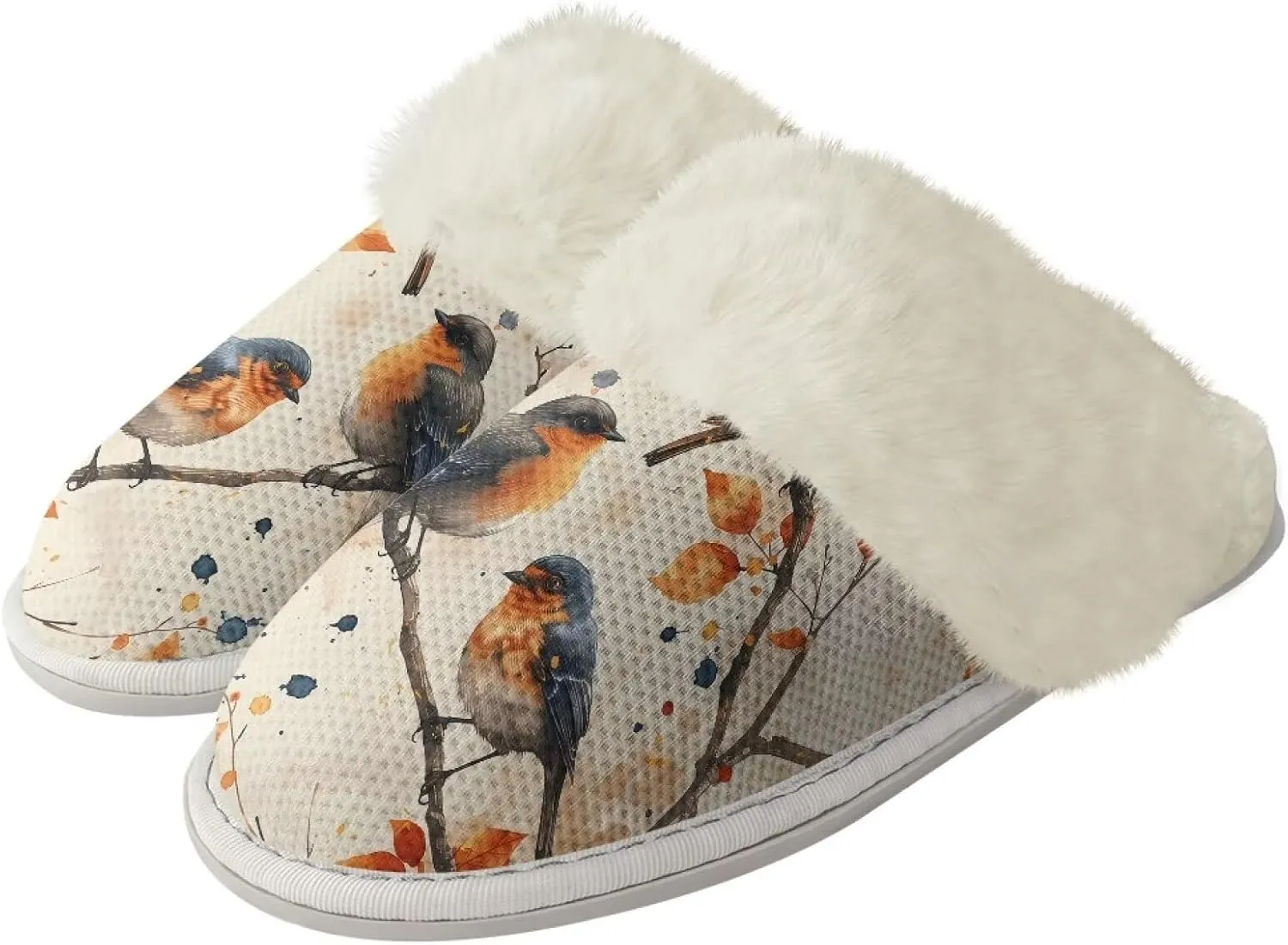 Howilath Small Bird Cotton House Shoes for Women Fluffy Slippers Warm Bedroom Shoes with Anti-Skid Sole