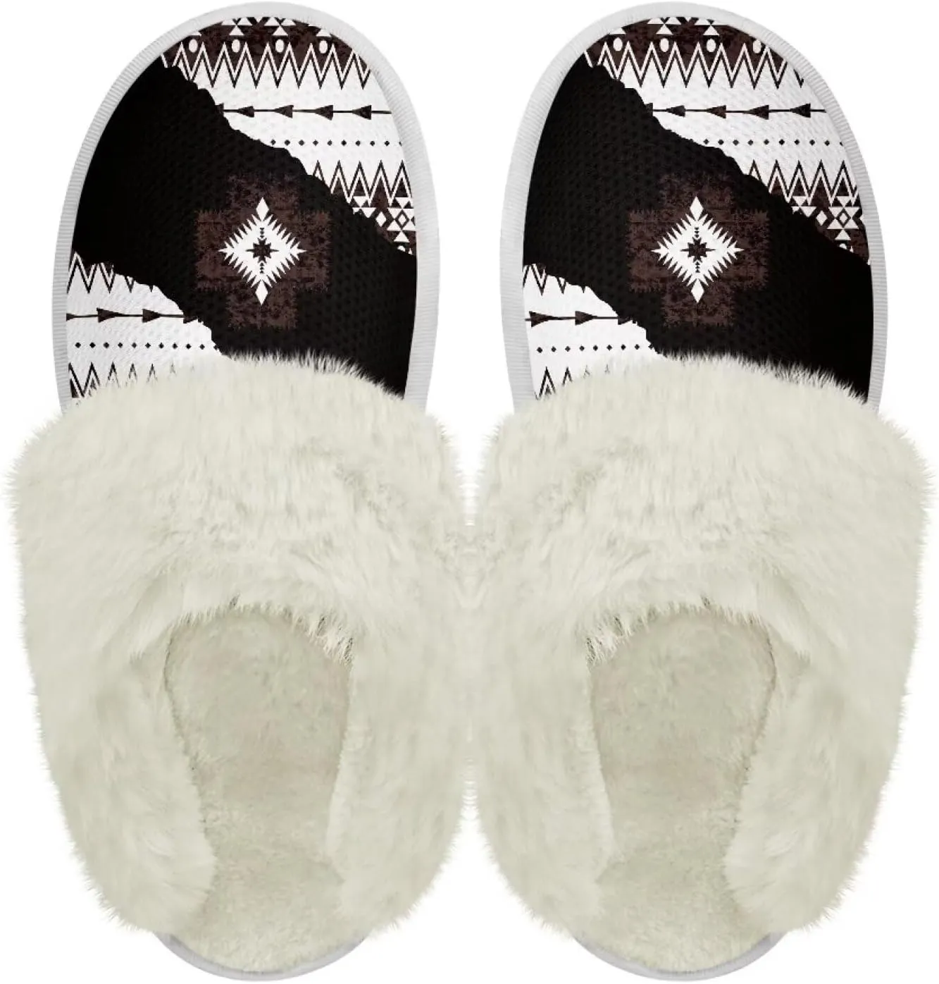 Howilath Western Aztec Fuzzy Slippers Women Warm House Shoes with Anti-Skid Sole Plush Slippers