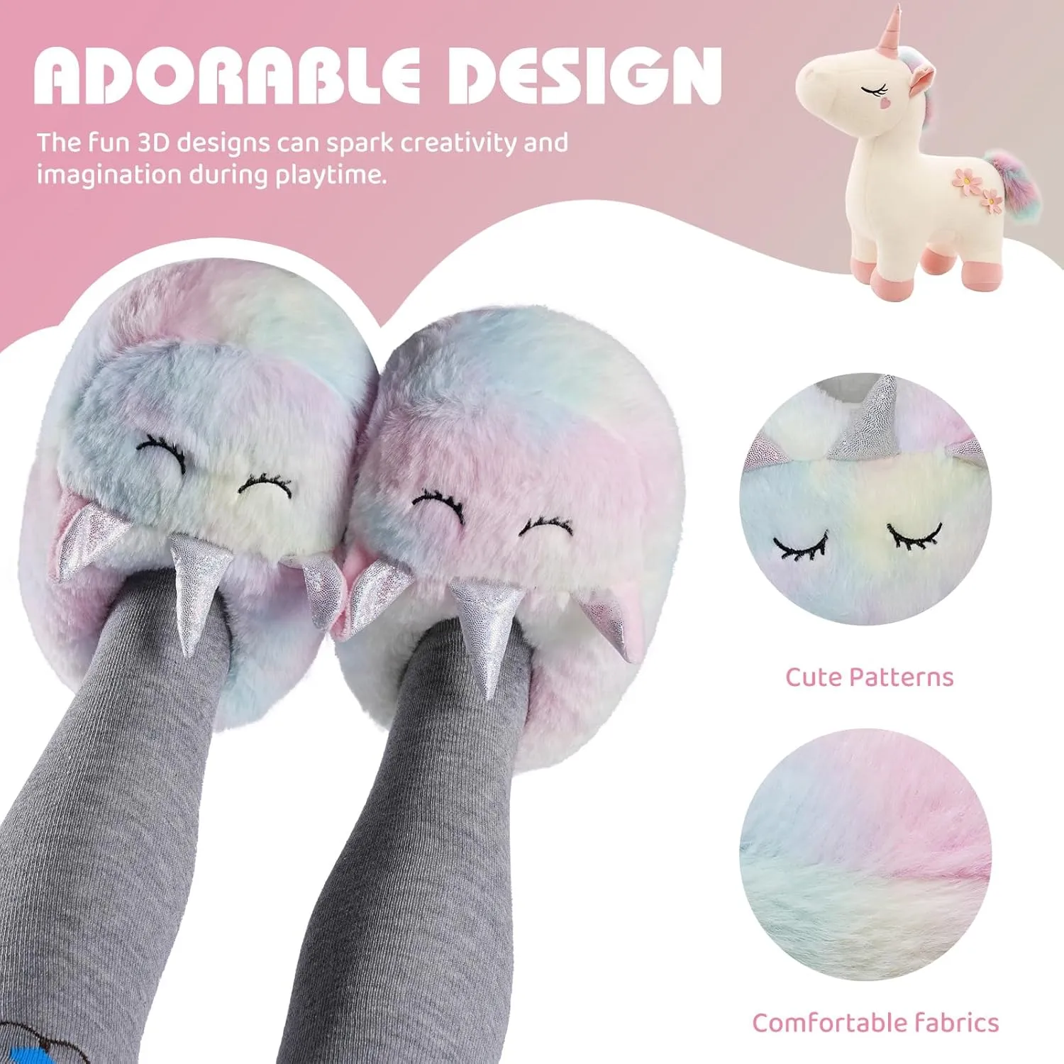 IceUnicorn Toddler Slippers Kids Cute Funny Animal House Shoes Girls Boys Christmas Fluffy Bedroom Indoor Slipper, Cat, Bunny, Unicorn, Dinosaur, Fox, Cow