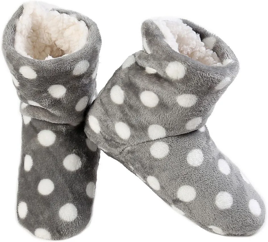 ICONOFLASH Women's Printed Bootie Slipper with Faux Shearling Lining