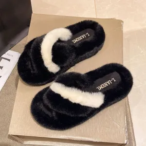 INS Fashion Fur Slides Women Fur House Slippers Warm Fur Designer Slippers