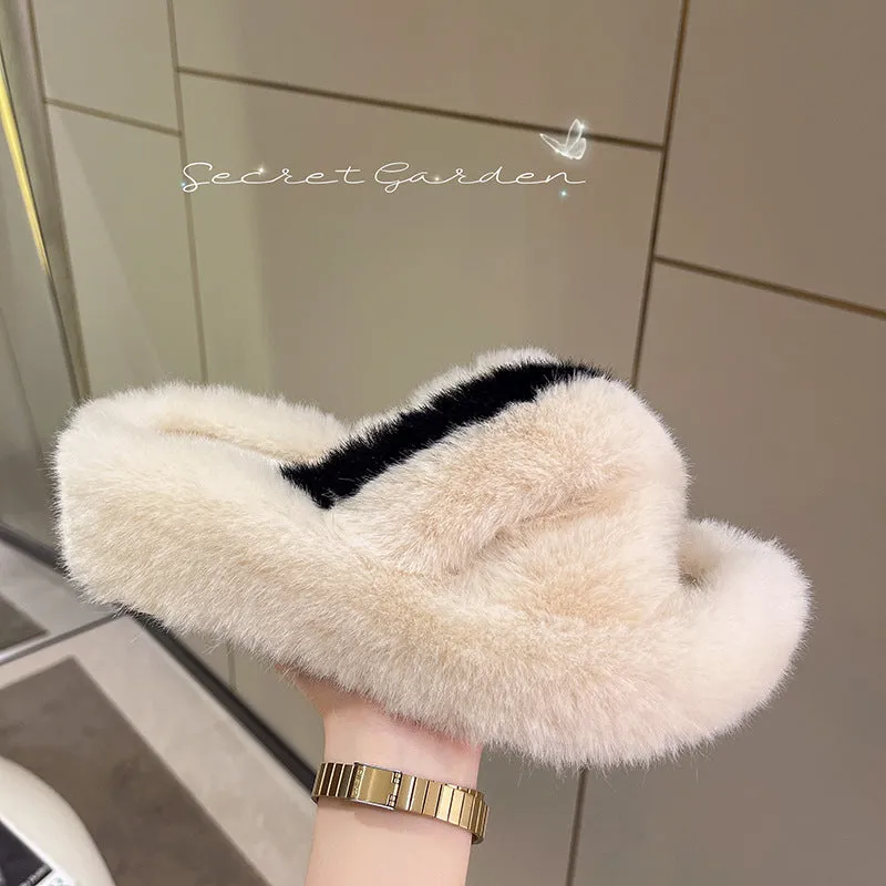 INS Fashion Fur Slides Women Fur House Slippers Warm Fur Designer Slippers