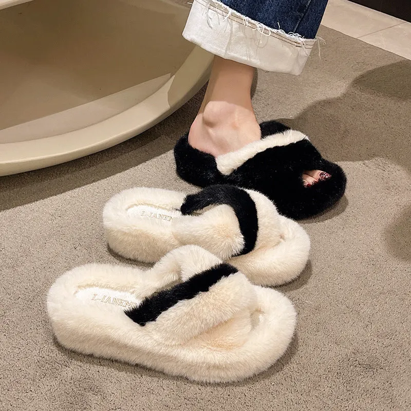 INS Fashion Fur Slides Women Fur House Slippers Warm Fur Designer Slippers