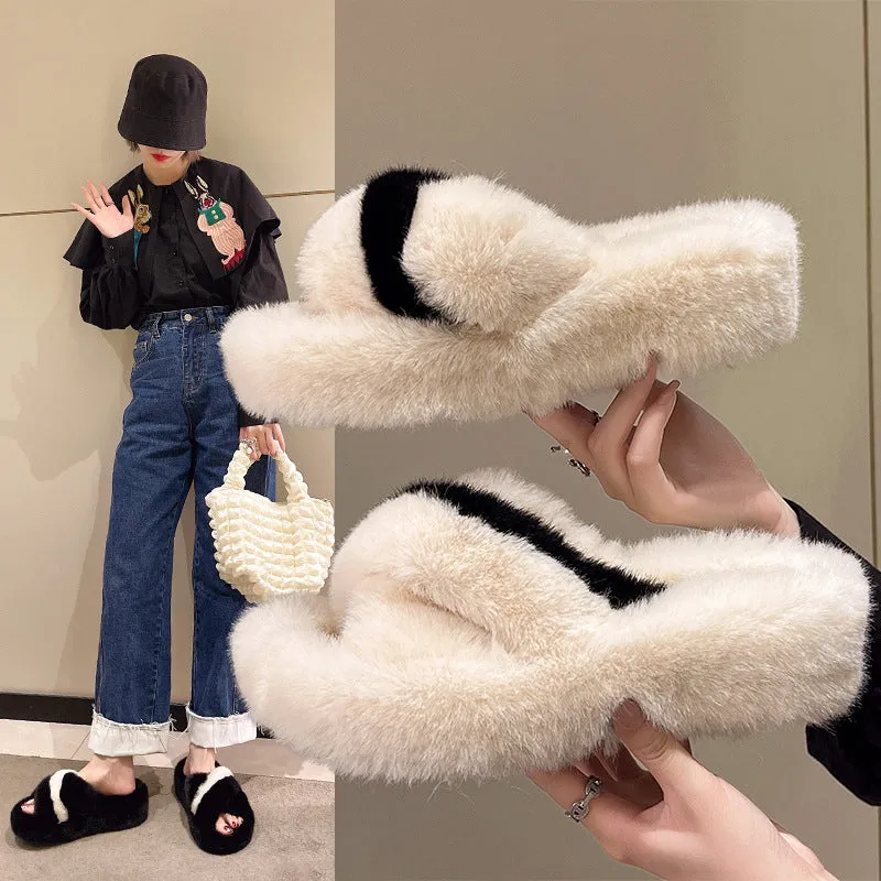 INS Fashion Fur Slides Women Fur House Slippers Warm Fur Designer Slippers