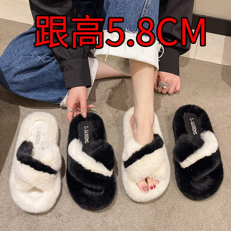 INS Fashion Fur Slides Women Fur House Slippers Warm Fur Designer Slippers