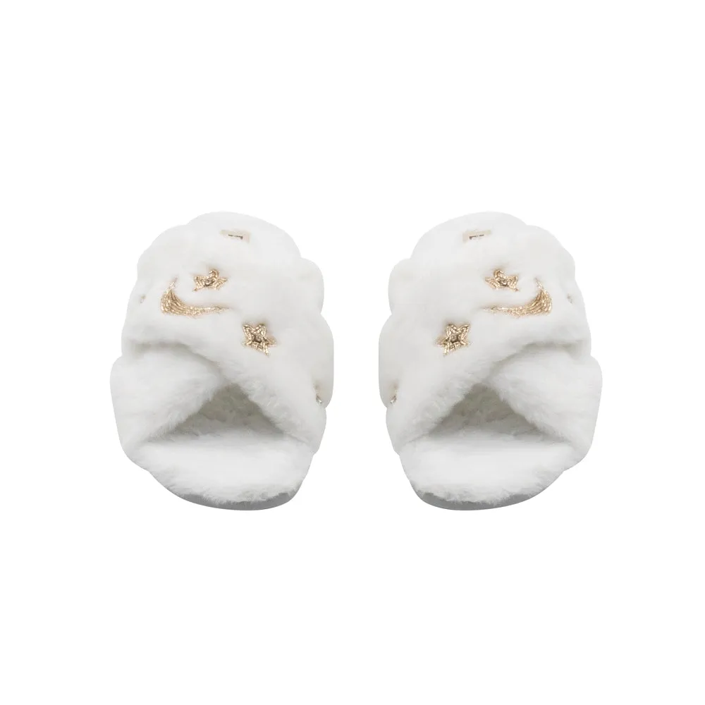 Isabel Cream Luxury Plush Diamanté Embellished Handmade Slipper