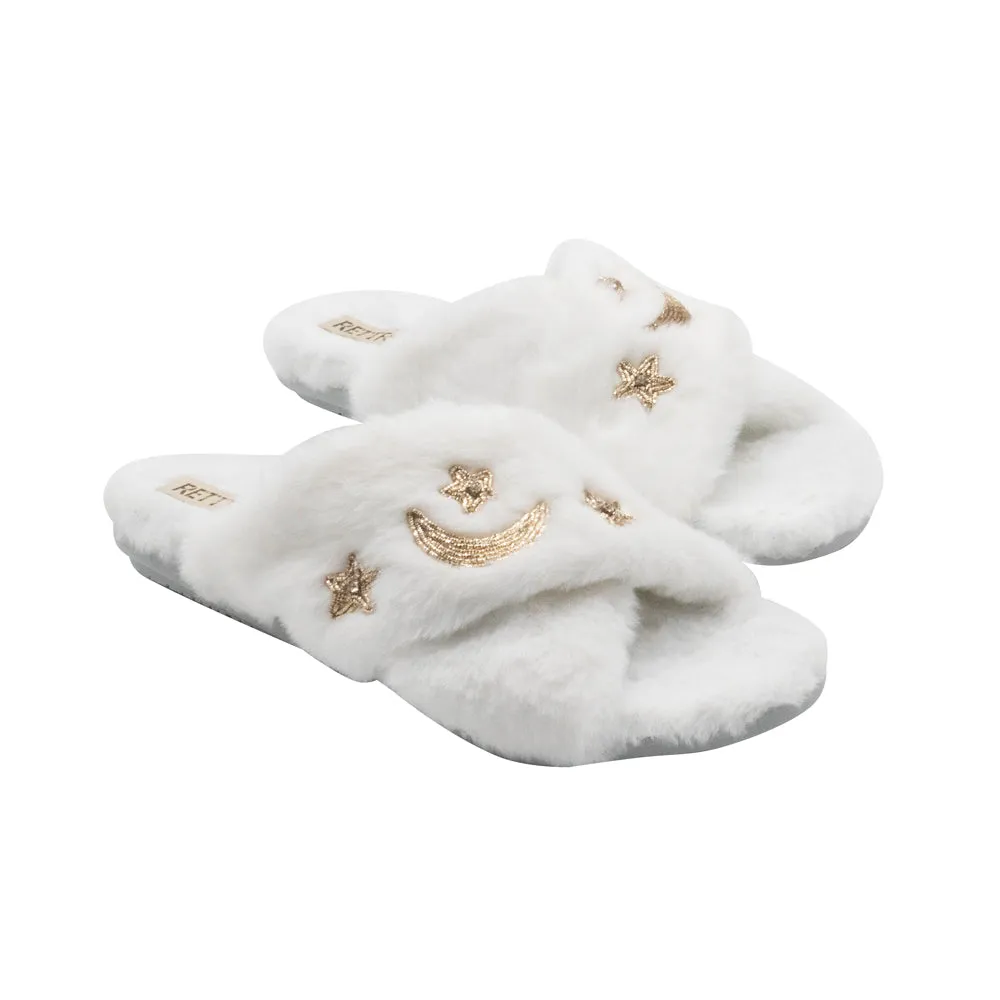 Isabel Cream Luxury Plush Diamanté Embellished Handmade Slipper