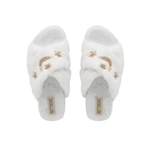 Isabel Cream Luxury Plush Diamanté Embellished Handmade Slipper