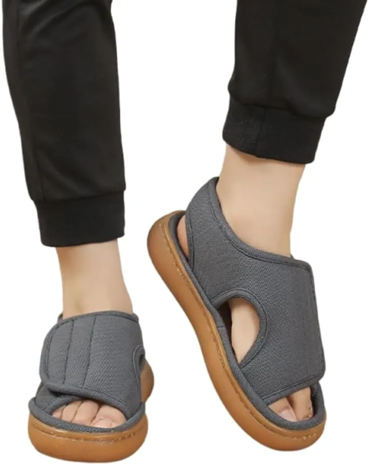 ITODA Extra Wide Diabetic Foot Shoes Swollen Men's Sandals Edema Adjustable Open Toe Diabetic Slippers for Swollen Feet Arthritis Elderly Swelling Neuropathy Lymphedema Surgery Recovery Footwear