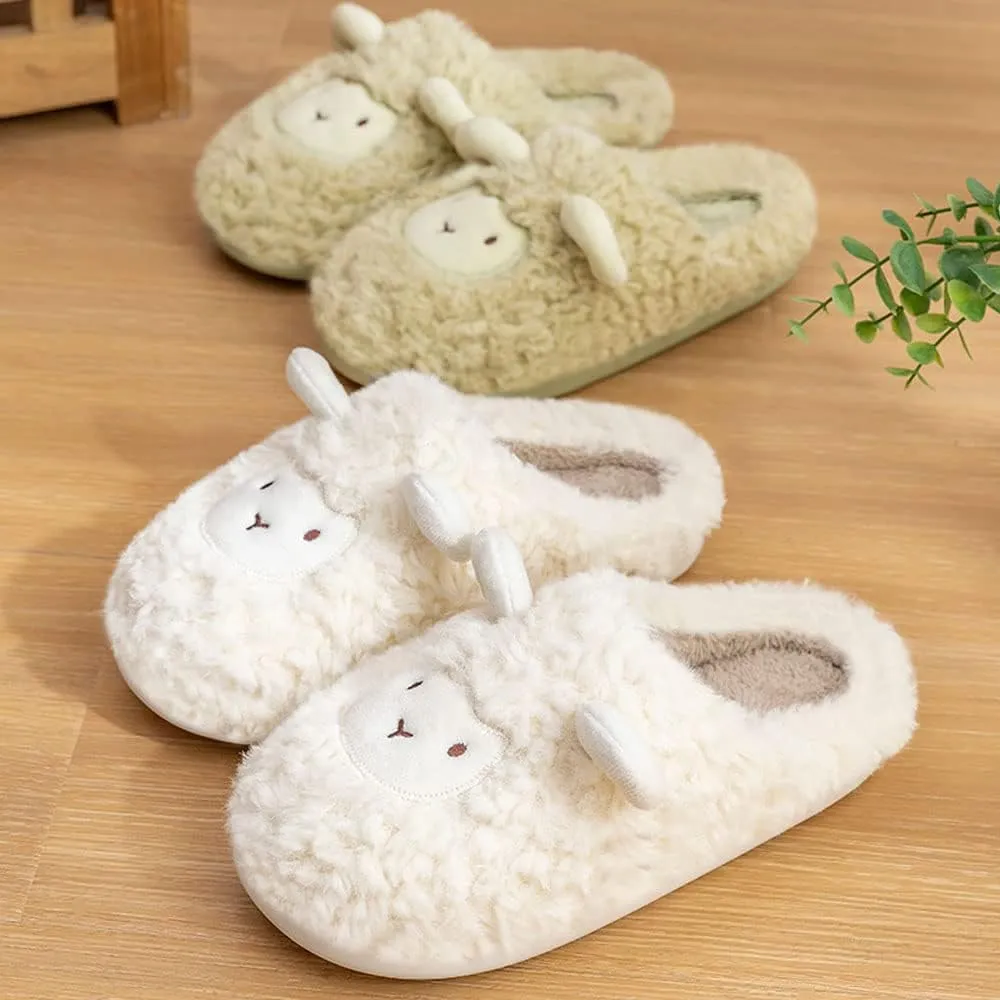 JadeRich Women's Cute Animal Slippers Winter Warm Fuzzy Plush House Slipper Cartoon Sheep Indoor Shoes
