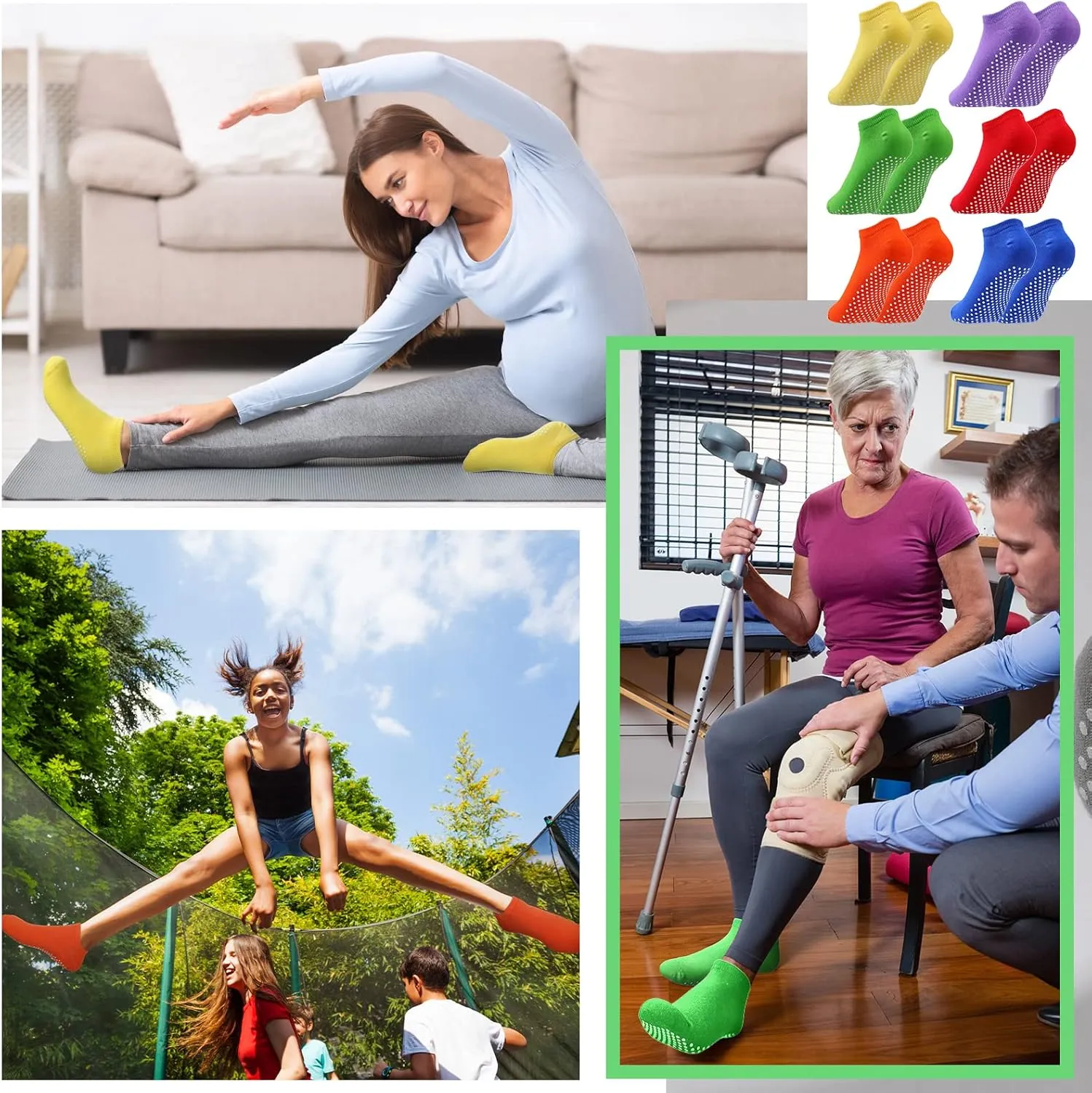 Janmercy 36 Pairs Non Slip Socks Women's Sports Yoga Pilates Socks Slipper Socks with Grippers