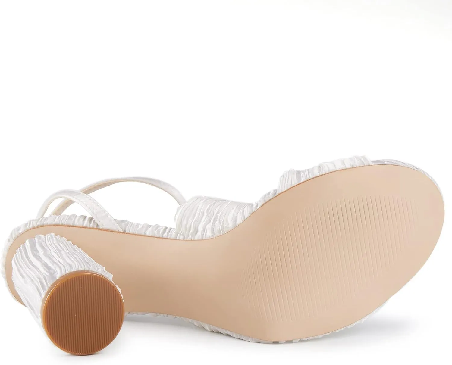 Jauoop Women's Pleated Bow Knot Heeled Sandals Open Toe Ankle Strap Block Chunky Heel Slides Bridal Wedding Dress Shoes