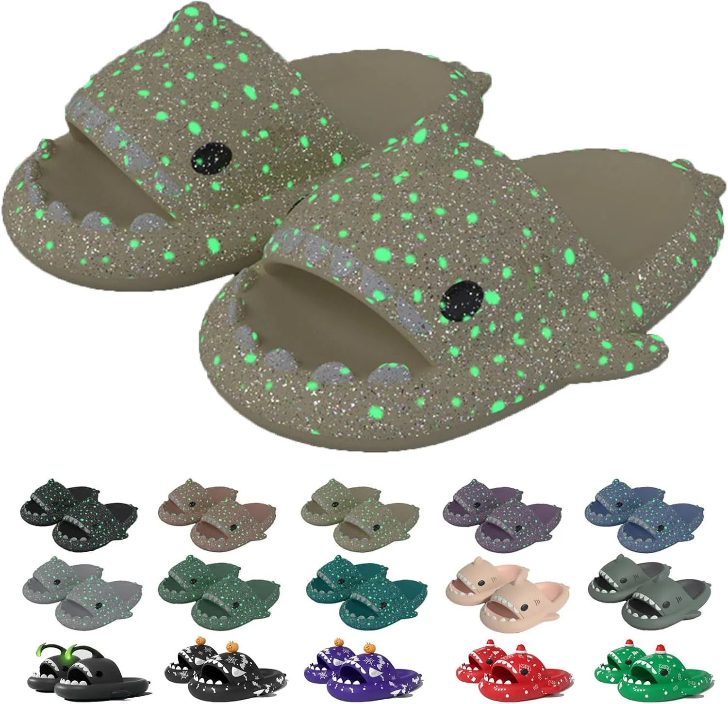 Jfxgjuv Luminous Shark Slides, Spooky Shark Slides, Cloud Shark Slides Angler Fish Slides Glow in The Dark Halloween Shark Slides Christmas Santa Shark Slides