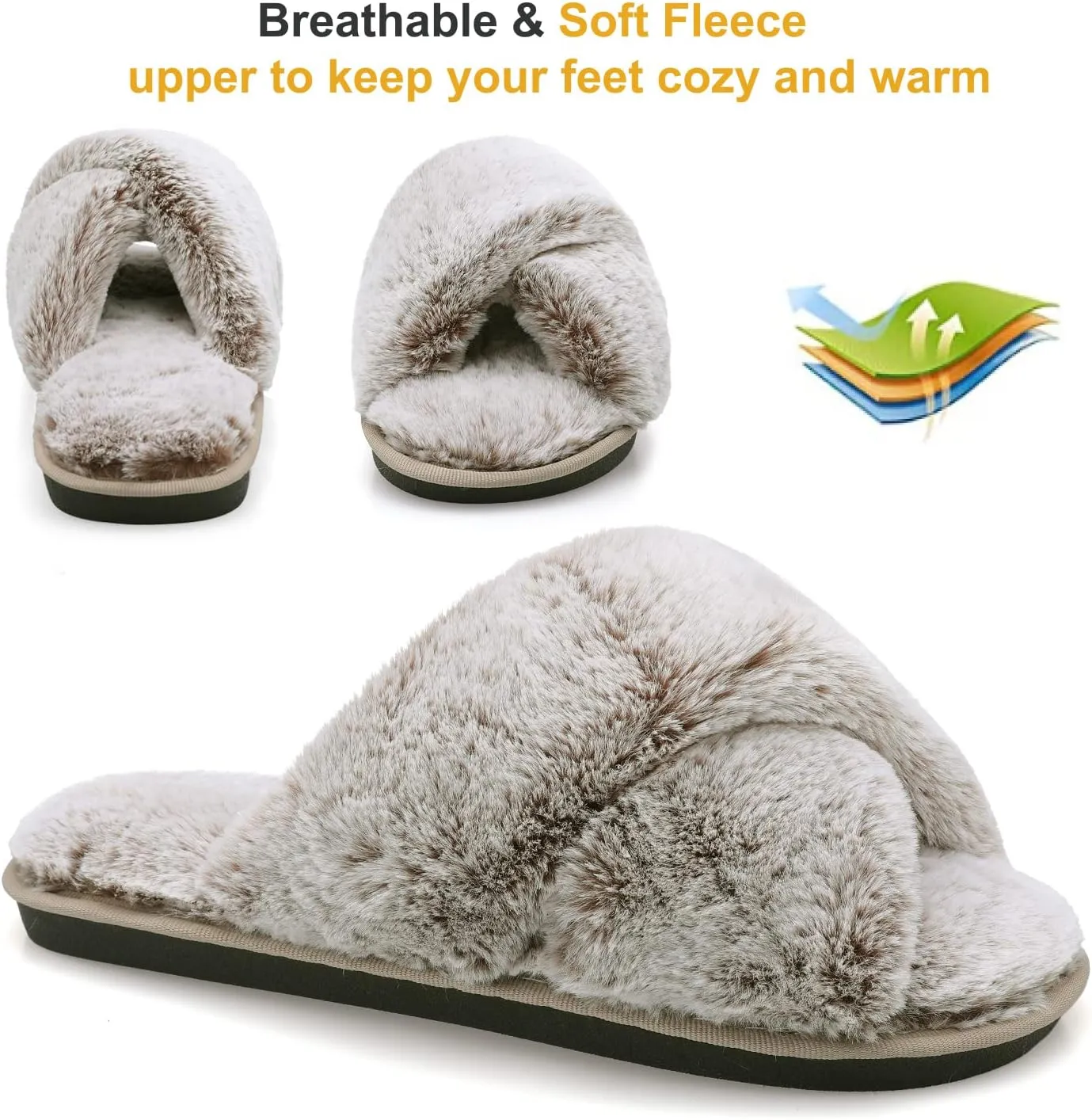 JIASUQI Women's Open Toe Slippers Fuzzy Fluffy House Slippers for Women Cozy Criss Cross Furry Slides Slippers