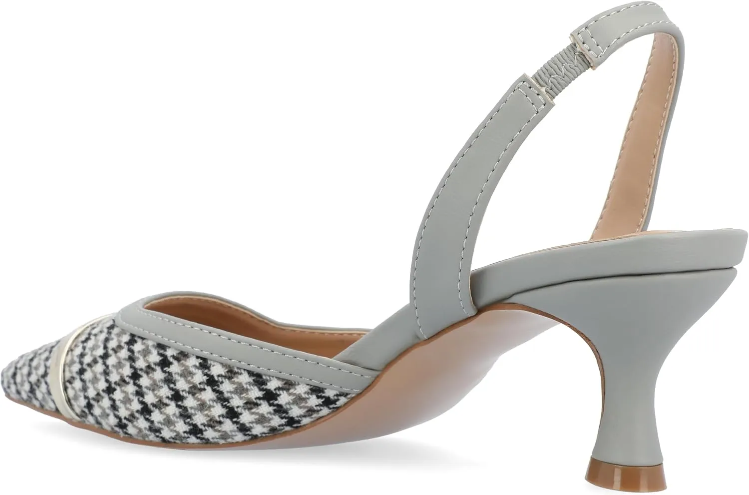 Journee Womens Slip On Mule Houndstooth Kitten Heel Slingback Closed Pointed Toe Nellia Padded Pump
