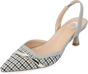 Journee Womens Slip On Mule Houndstooth Kitten Heel Slingback Closed Pointed Toe Nellia Padded Pump