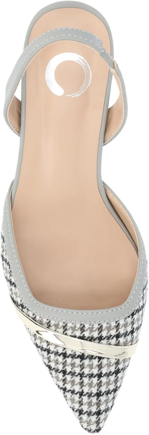Journee Womens Slip On Mule Houndstooth Kitten Heel Slingback Closed Pointed Toe Nellia Padded Pump