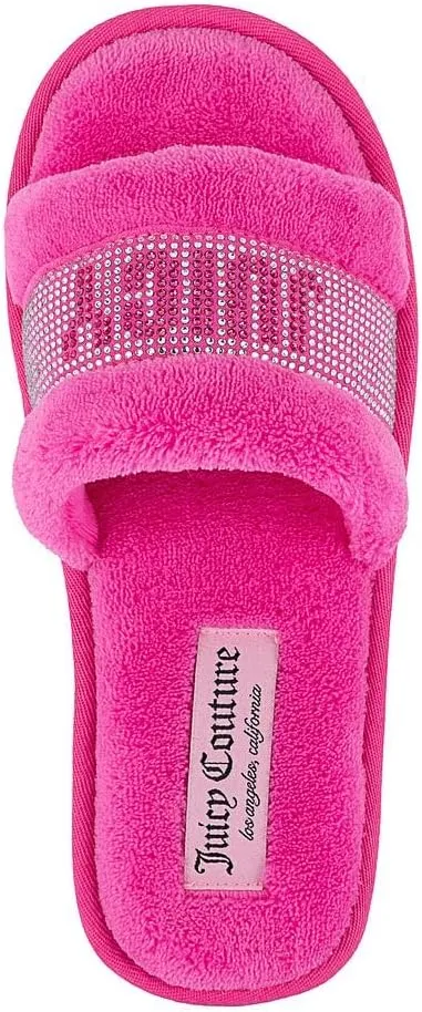 Juicy Couture Women's Plush Faux Fur Slippers – Cozy Open-Toe Slides, Soft Indoor/Outdoor House Shoes