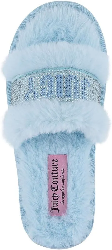 Juicy Couture Women's Plush Faux Fur Slippers – Cozy Open-Toe Slides, Soft Indoor/Outdoor House Shoes
