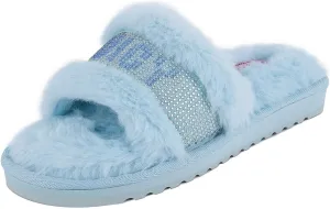Juicy Couture Women's Plush Faux Fur Slippers – Cozy Open-Toe Slides, Soft Indoor/Outdoor House Shoes