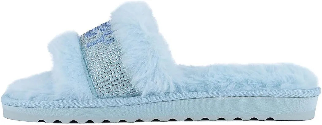 Juicy Couture Women's Plush Faux Fur Slippers – Cozy Open-Toe Slides, Soft Indoor/Outdoor House Shoes