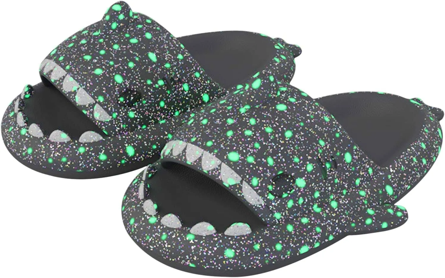 Kapley Galaxy Shark Slides Glow In The Dark, Cloud Starry Sky Luminous Shark Slides for Women Men
