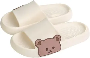 Kawaii Bear House Slippers for Women Teen Girls Cute Summer Slides Sandals Shower Slippers for Indoor Home Bedroom Outdoor Beach Pool Spa Soft EVA Comfortable Non-Slip (Fit 6.5-7, White)