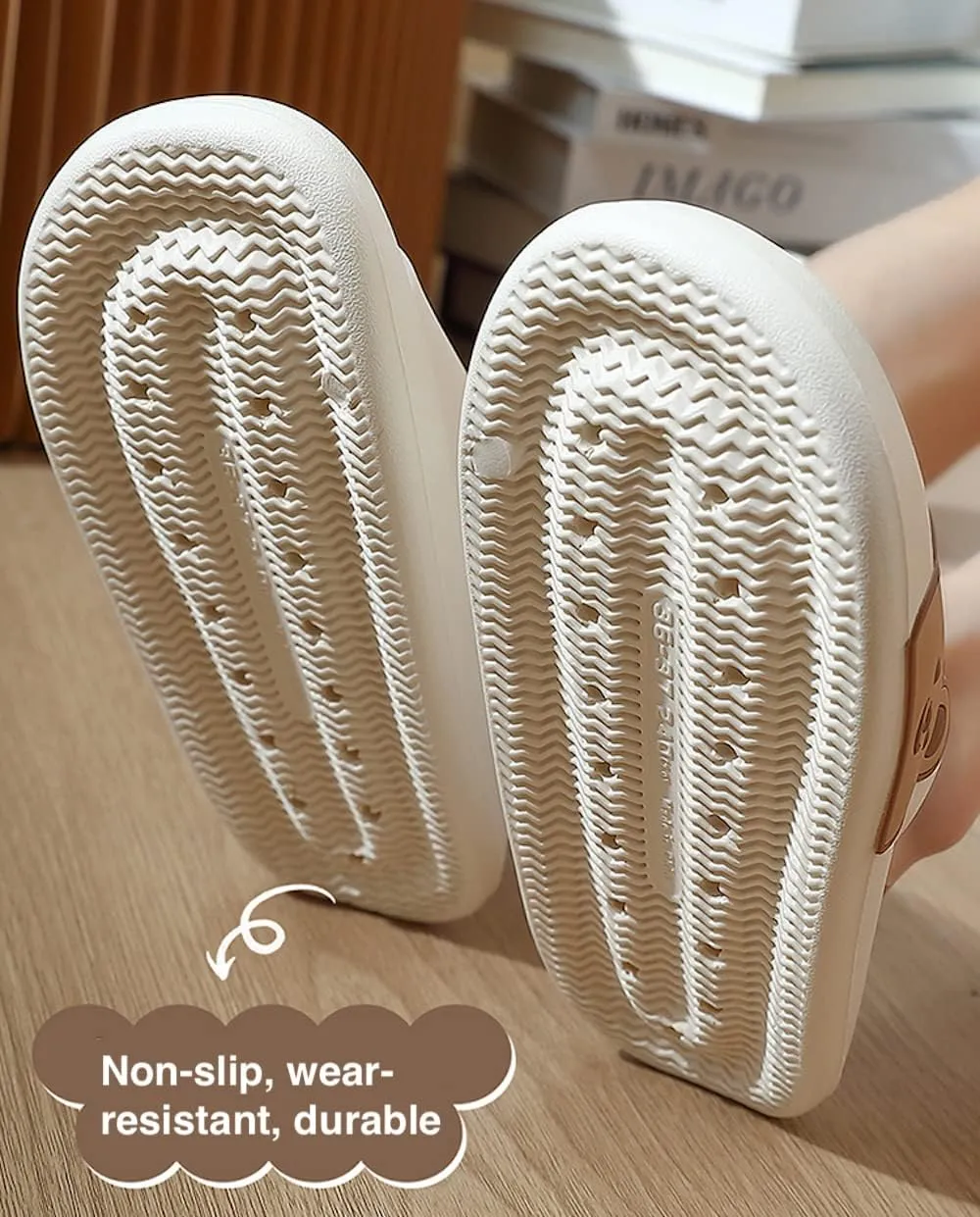 Kawaii Bear House Slippers for Women Teen Girls Cute Summer Slides Sandals Shower Slippers for Indoor Home Bedroom Outdoor Beach Pool Spa Soft EVA Comfortable Non-Slip (Fit 6.5-7, White)