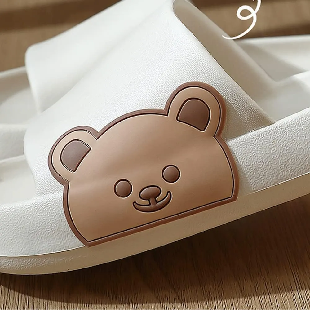 Kawaii Bear House Slippers for Women Teen Girls Cute Summer Slides Sandals Shower Slippers for Indoor Home Bedroom Outdoor Beach Pool Spa Soft EVA Comfortable Non-Slip (Fit 6.5-7, White)