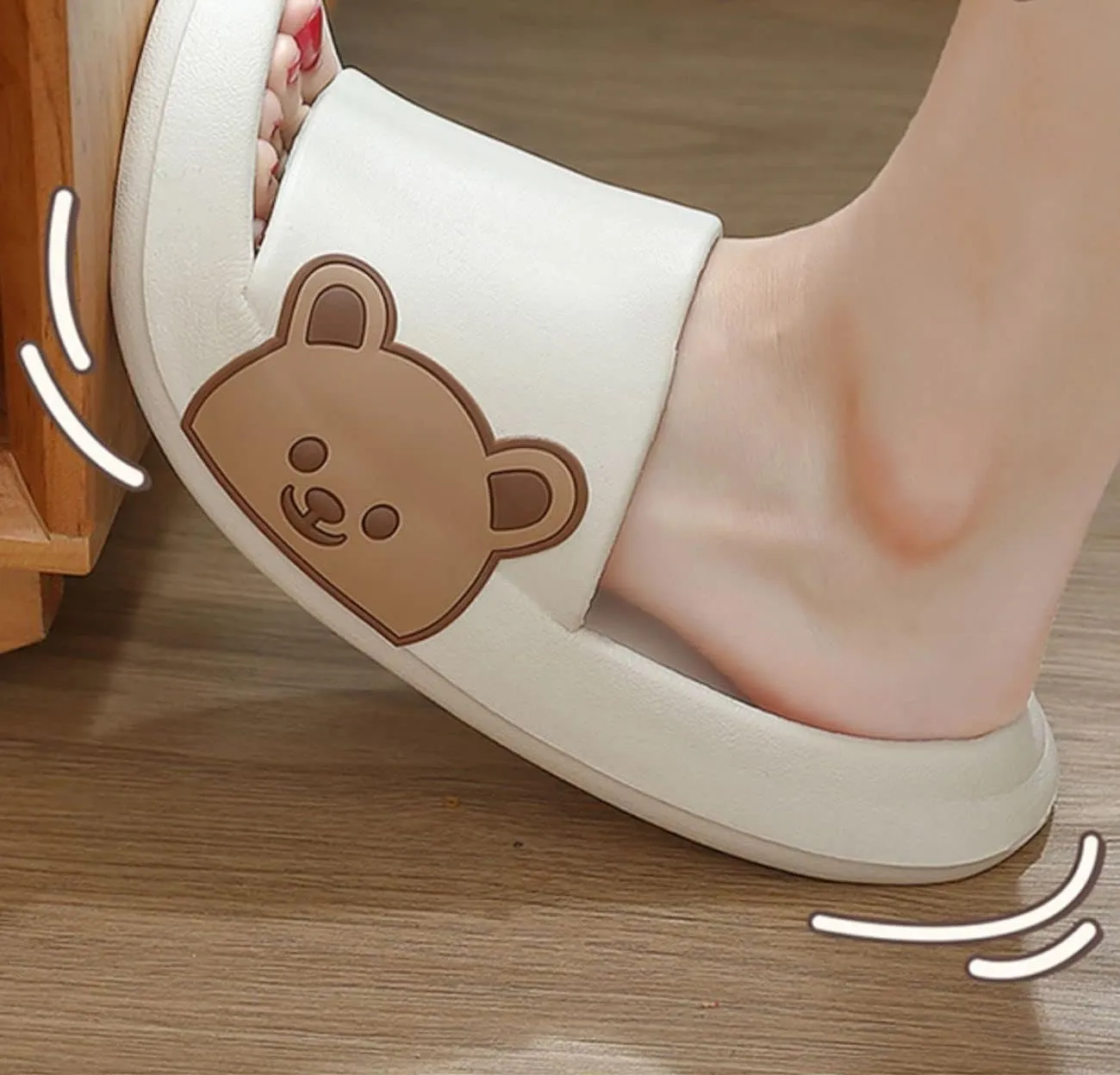 Kawaii Bear House Slippers for Women Teen Girls Cute Summer Slides Sandals Shower Slippers for Indoor Home Bedroom Outdoor Beach Pool Spa Soft EVA Comfortable Non-Slip (Fit 6.5-7, White)