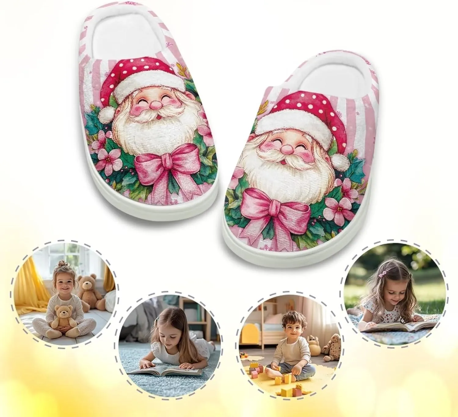Kids Christmas Cotton Slipper Soft Warm Winter Plush Outdoor Slipper Flannel Fuzzy Home Non-Slip Slippers for Litter Kid US 9-15