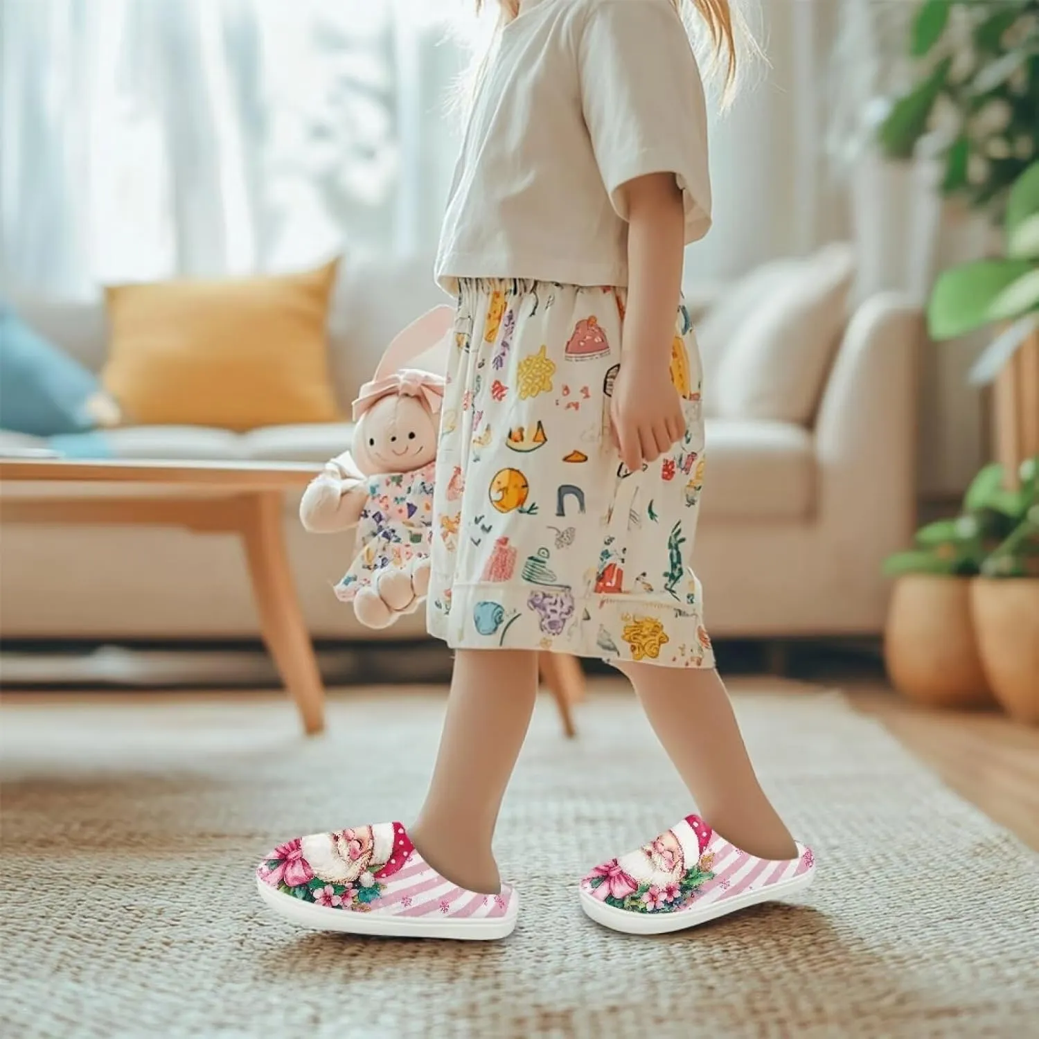 Kids Christmas Cotton Slipper Soft Warm Winter Plush Outdoor Slipper Flannel Fuzzy Home Non-Slip Slippers for Litter Kid US 9-15