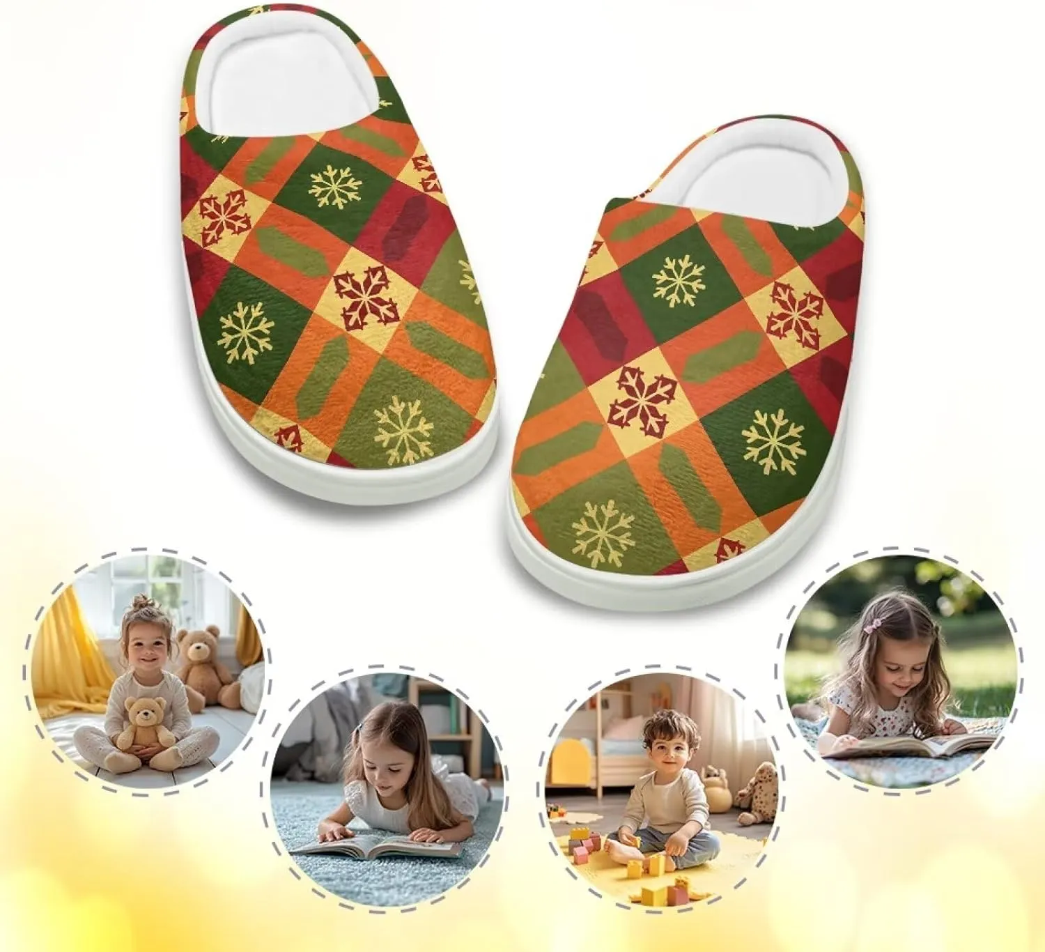 Kids Christmas Cotton Slipper Soft Warm Winter Plush Outdoor Slipper Flannel Fuzzy Home Non-Slip Slippers for Litter Kid US 9-15