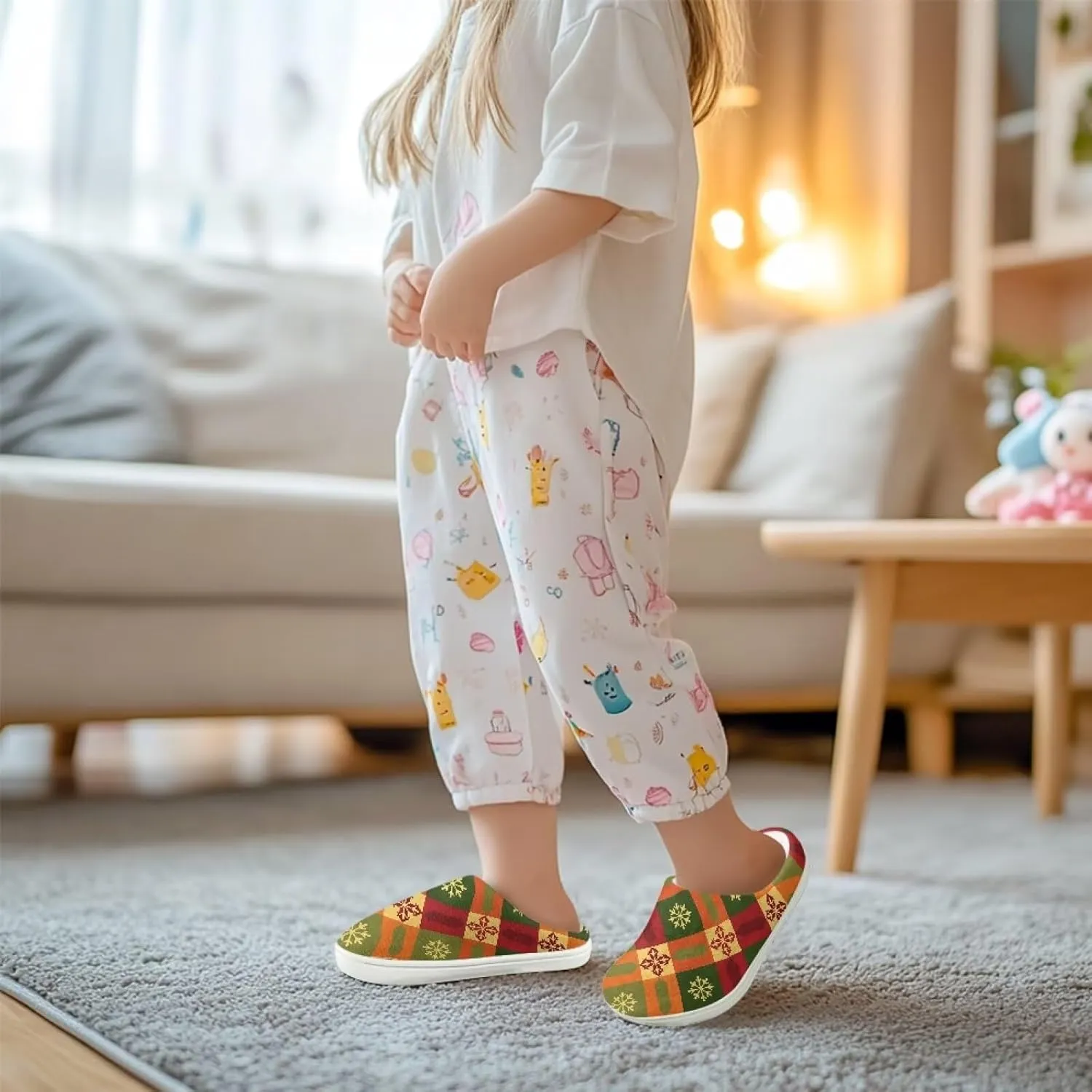 Kids Christmas Cotton Slipper Soft Warm Winter Plush Outdoor Slipper Flannel Fuzzy Home Non-Slip Slippers for Litter Kid US 9-15