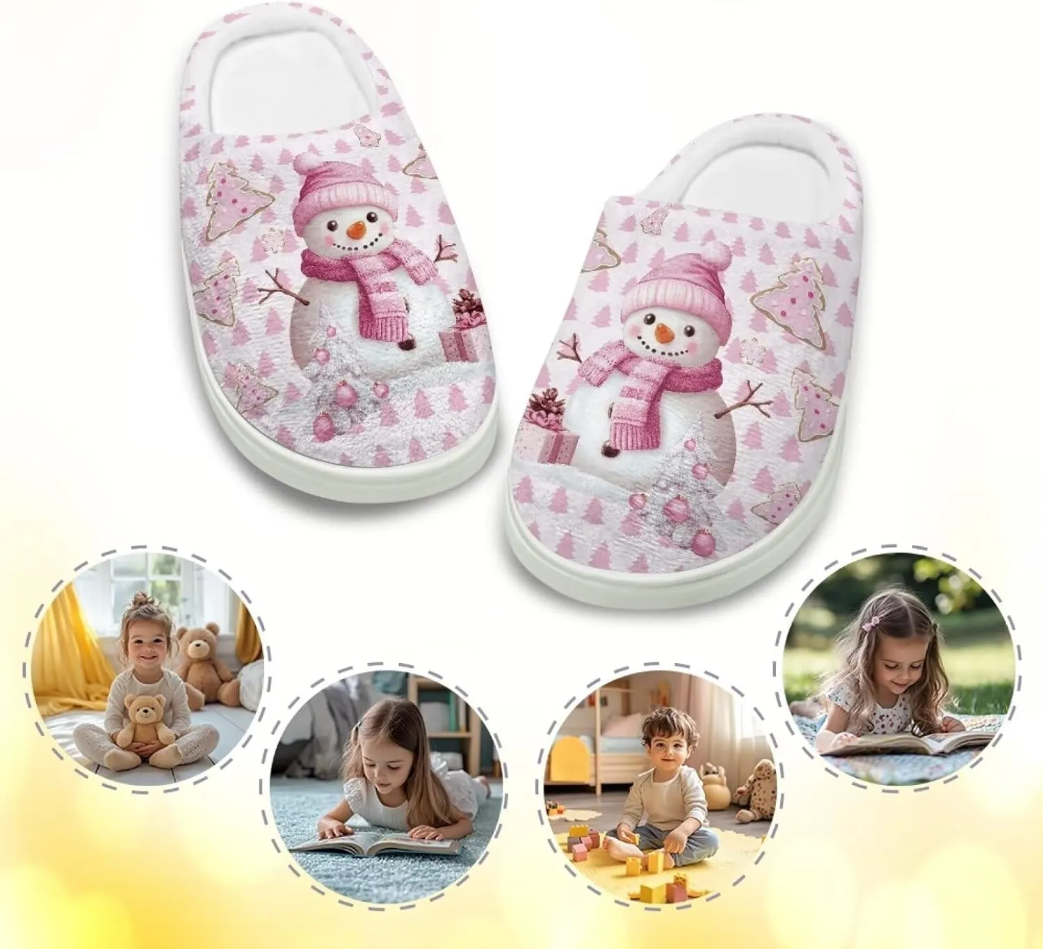 Kids Christmas Cotton Slipper Warm Winter Plush Soft Fuzzy Breathable Outdoor Slipper Fluffy Anti-Slip Home Slippers for Litter Kid US 9-15