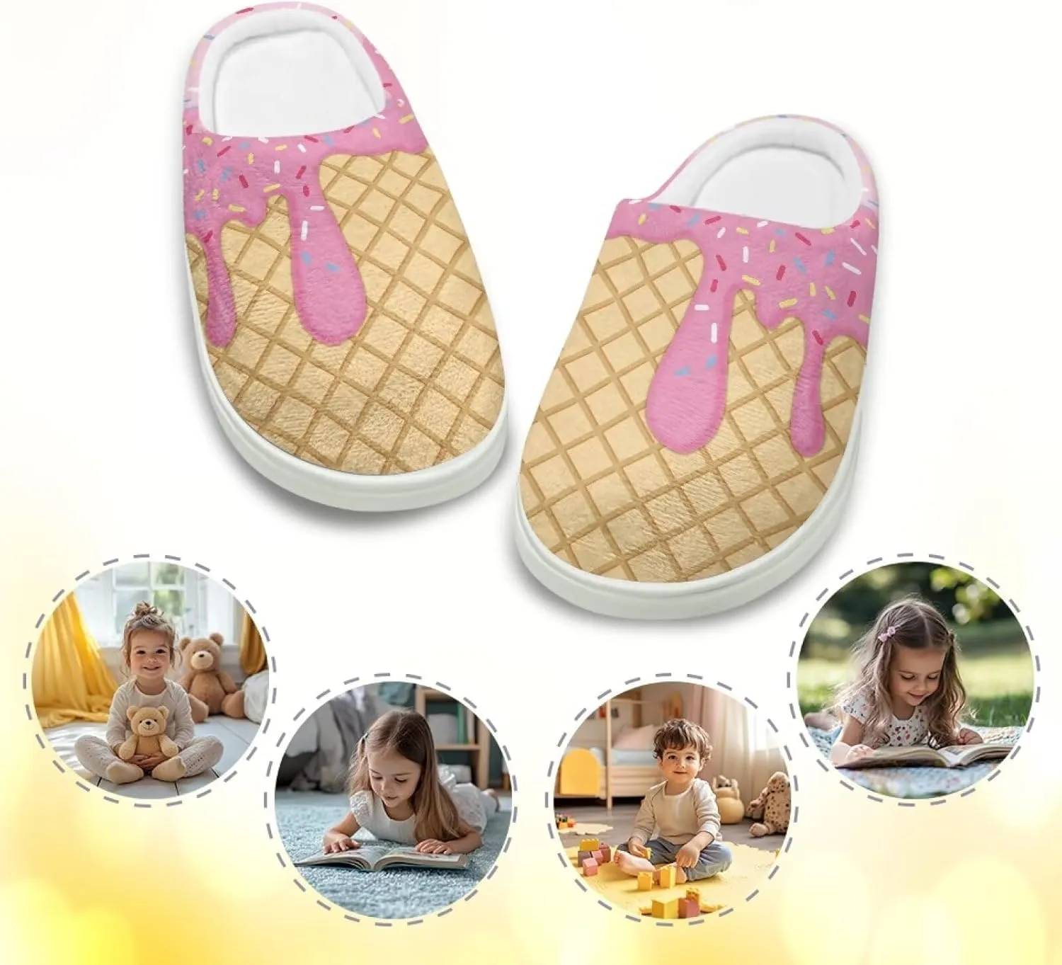 Kids Cotton Slipper Winter Cozy Fluffy Shoes Boys Girls Warm Breathable Fuzzy Anti-Slip House Slippers for Toddler US 9-15
