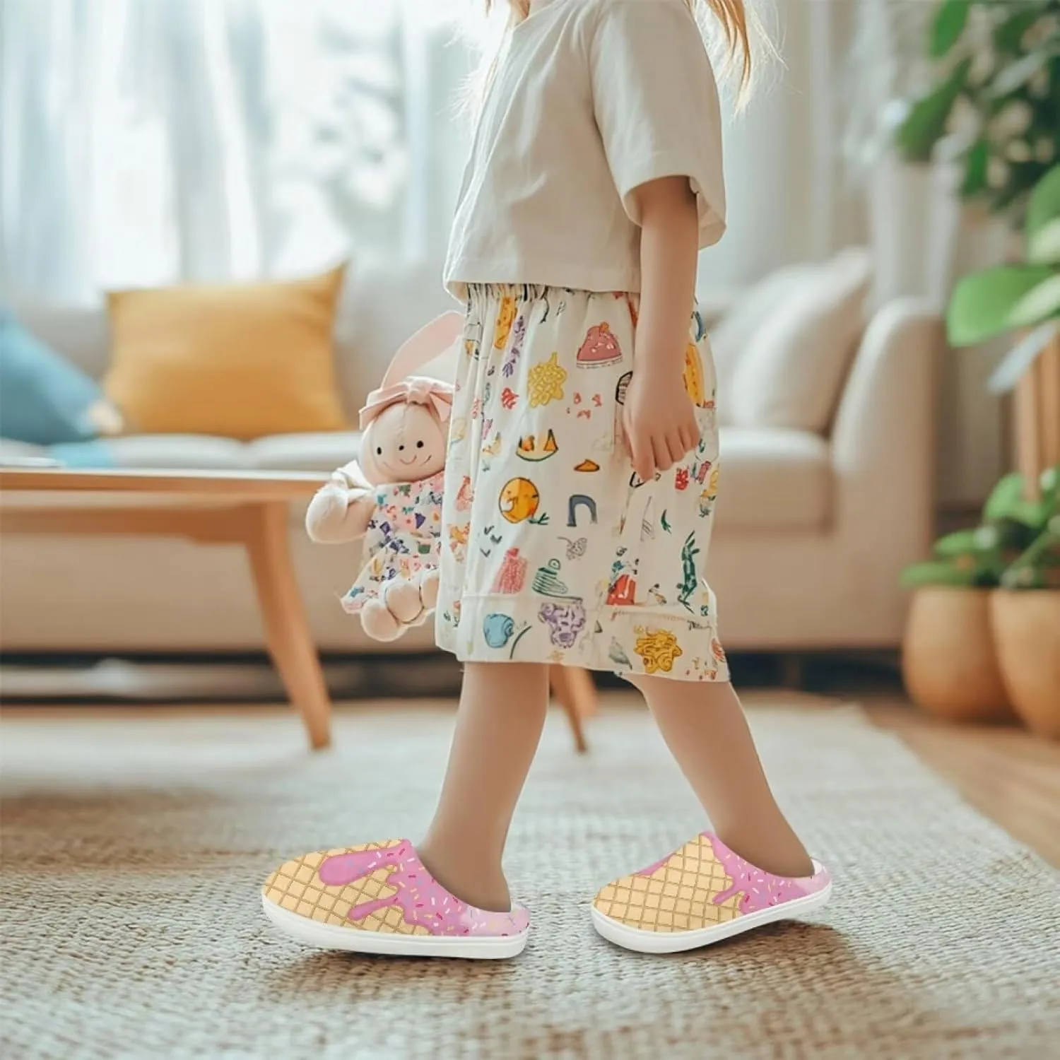 Kids Cotton Slipper Winter Cozy Fluffy Shoes Boys Girls Warm Breathable Fuzzy Anti-Slip House Slippers for Toddler US 9-15