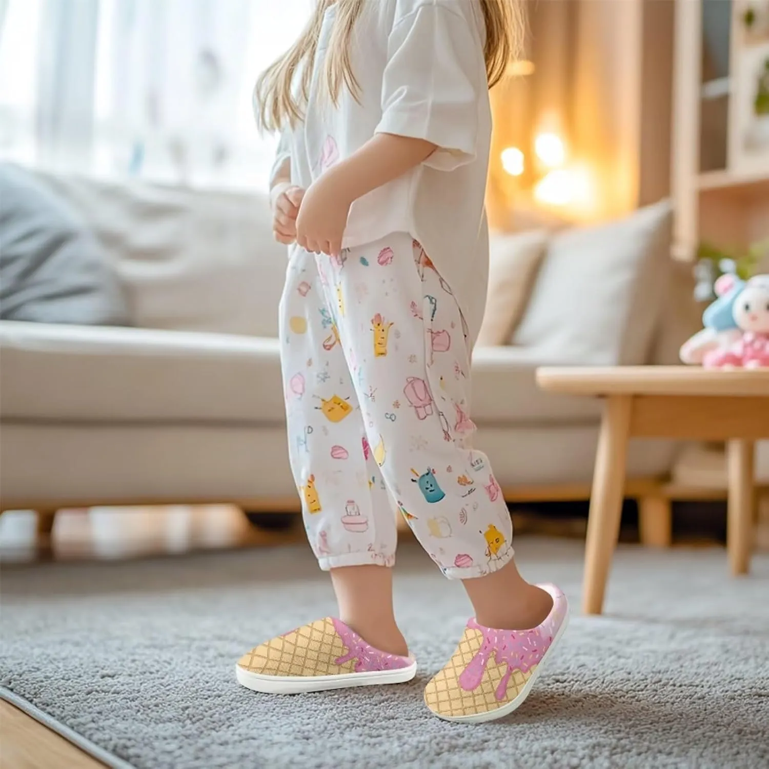 Kids Cotton Slipper Winter Cozy Fluffy Shoes Boys Girls Warm Breathable Fuzzy Anti-Slip House Slippers for Toddler US 9-15