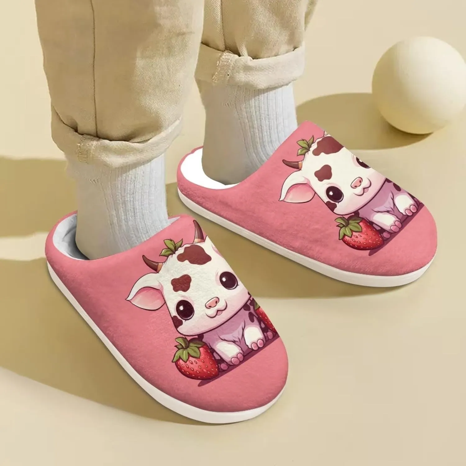 Kids House Slippers Size 9-14.5 Cute Slippers for Teen Girls Soft Plush Warm Bedroom Shoes White Sole