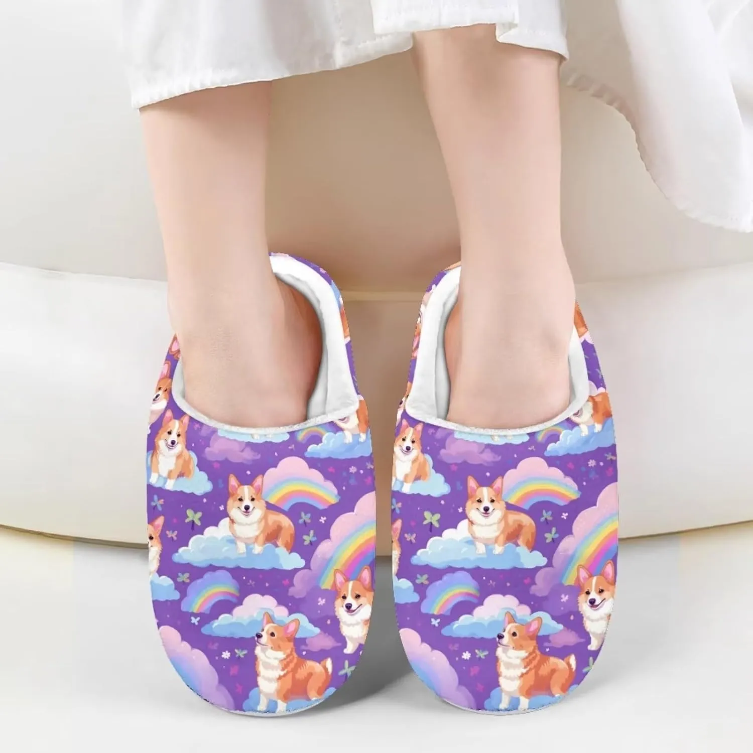 Kids House Slippers Size 9-14.5 Cute Slippers for Teen Girls Soft Plush Warm Bedroom Shoes White Sole