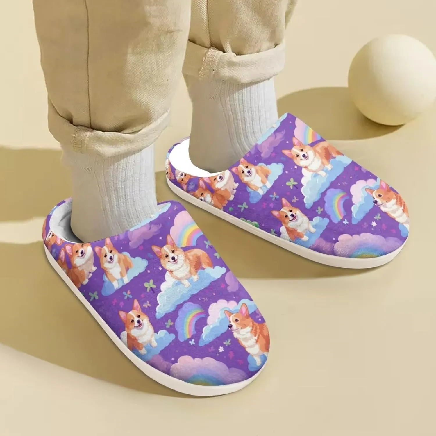 Kids House Slippers Size 9-14.5 Cute Slippers for Teen Girls Soft Plush Warm Bedroom Shoes White Sole