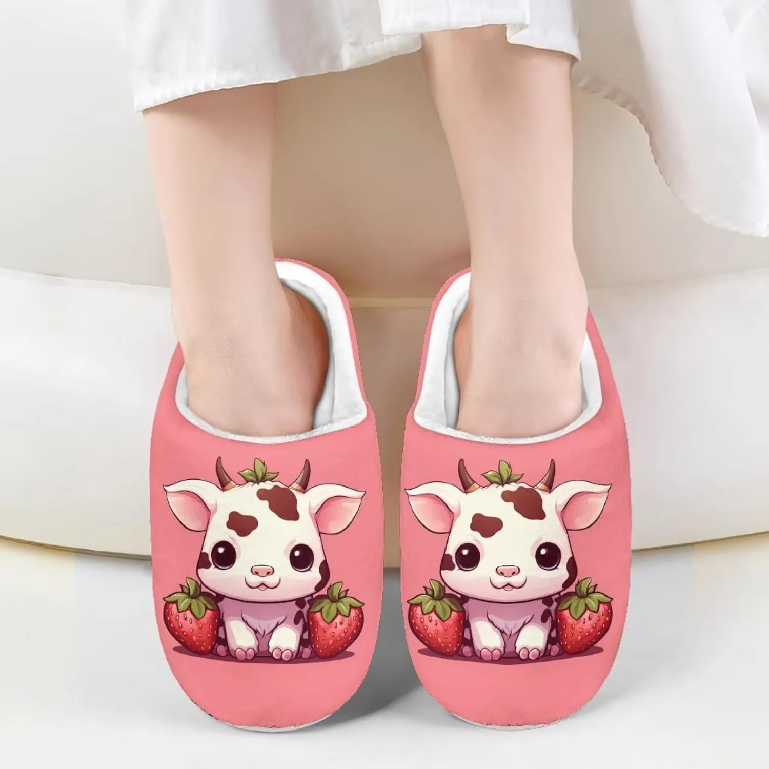 Kids House Slippers Size 9-14.5 Cute Slippers for Teen Girls Soft Plush Warm Bedroom Shoes White Sole