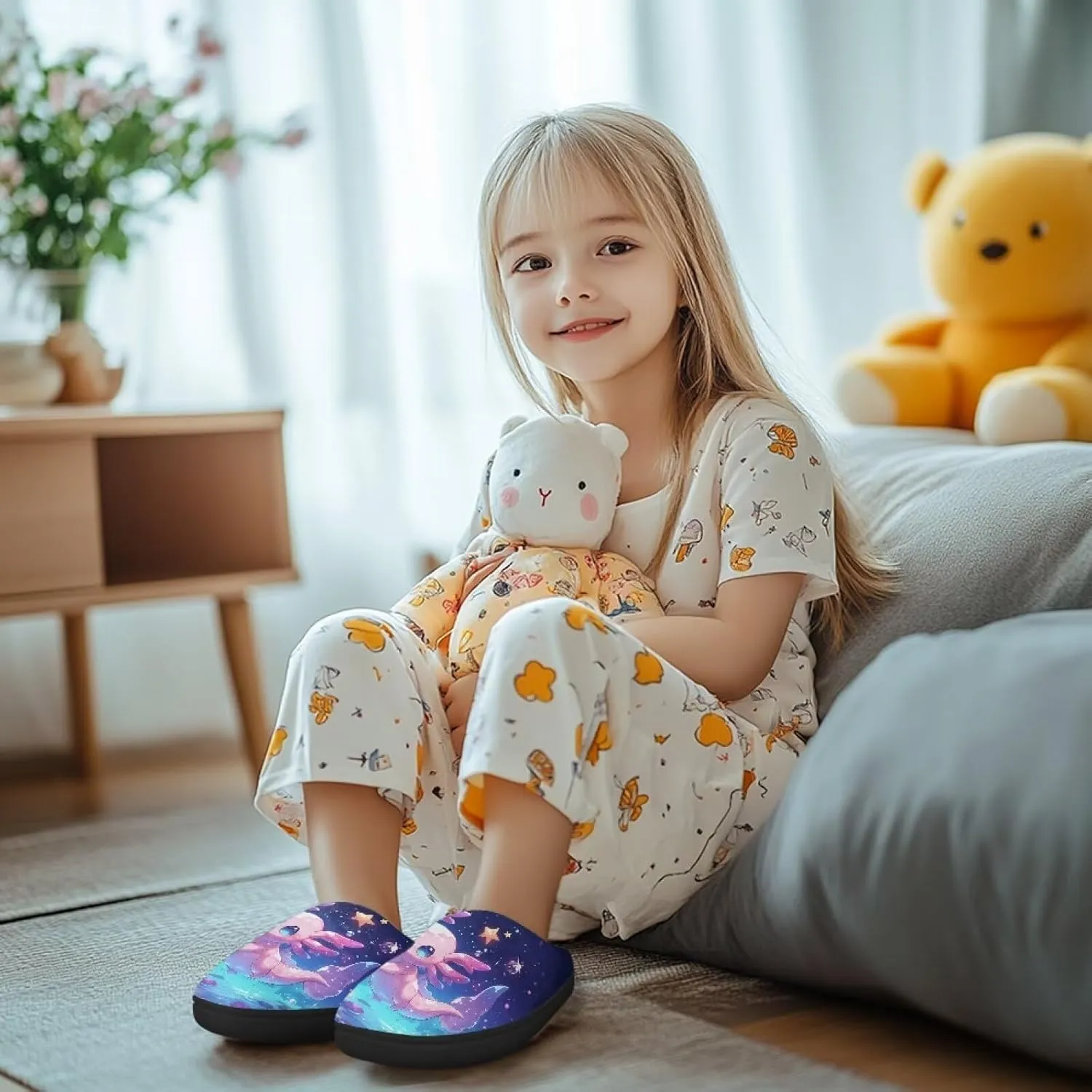 Kids Slippers for Girls Boys - Plush Fuzzy Indoor Shoes