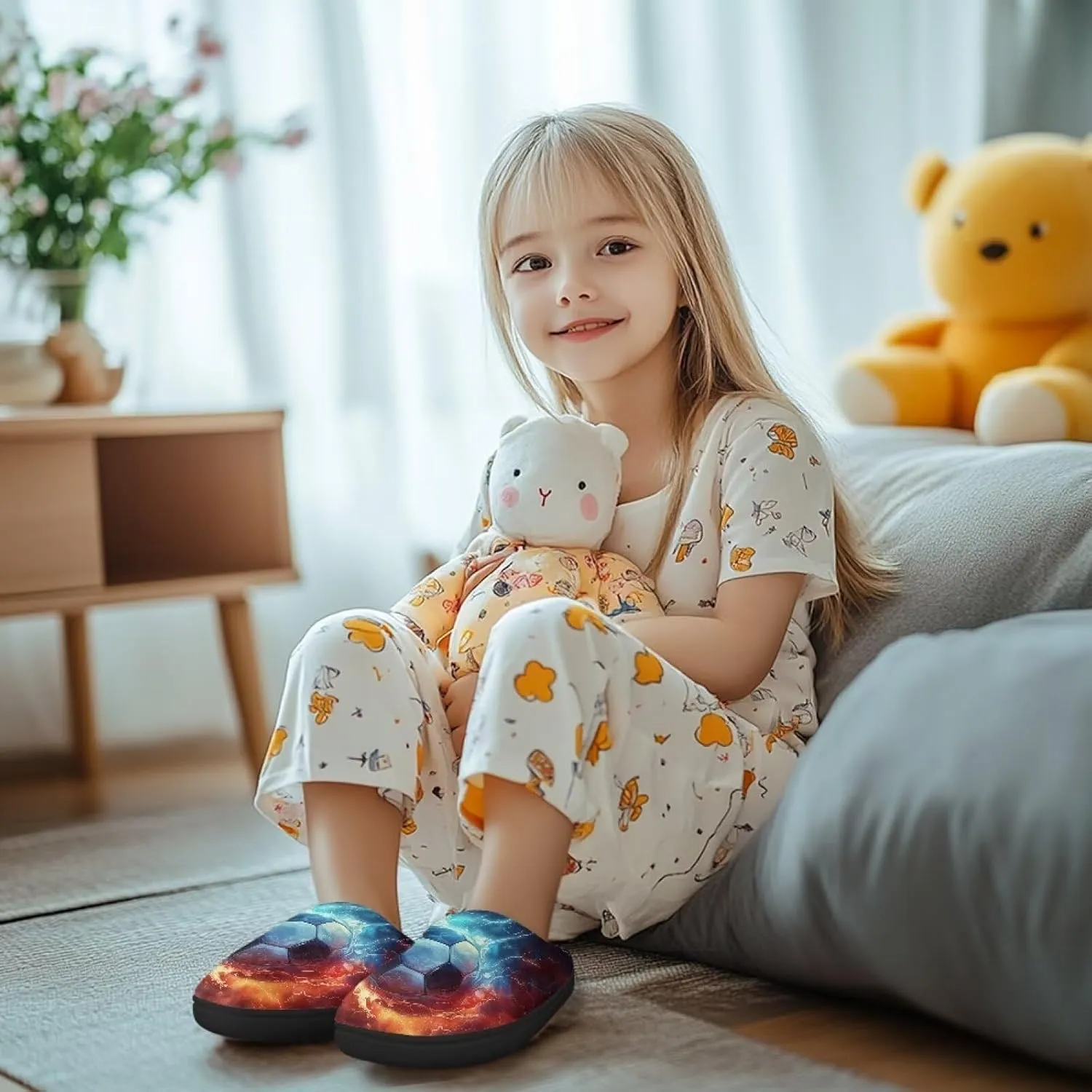 Kids Slippers for Girls Boys - Plush Fuzzy Indoor Shoes