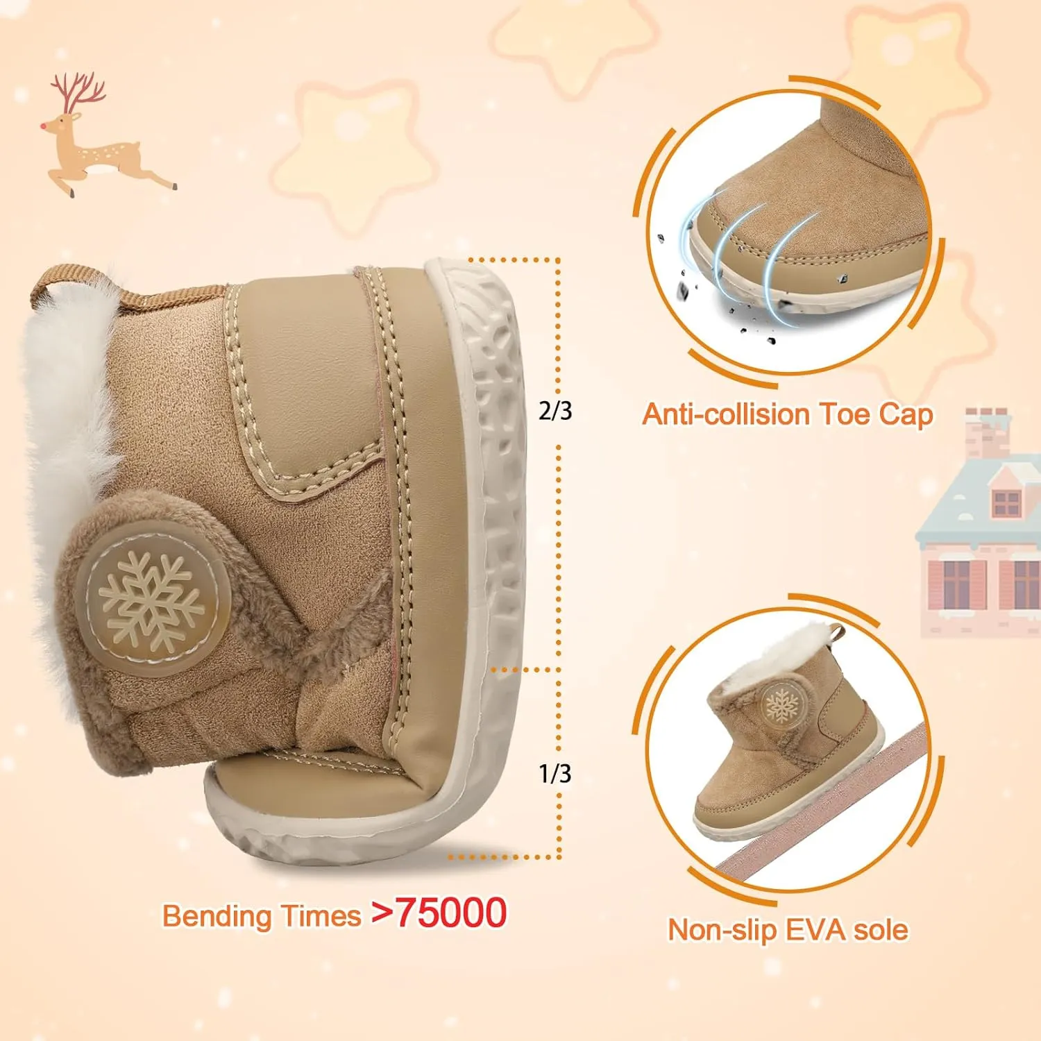 L-RUN Baby Boots for Infant Toddler Boys Girls Ankle Warm Suede Plush Lining House Slippers Little Kids Winter Shoes for Indoor Outdoor Walking